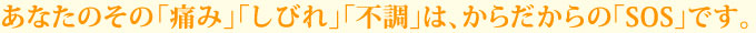 あたなその「痛み」「シビレ」「不調」はからだからの「SOS」です。